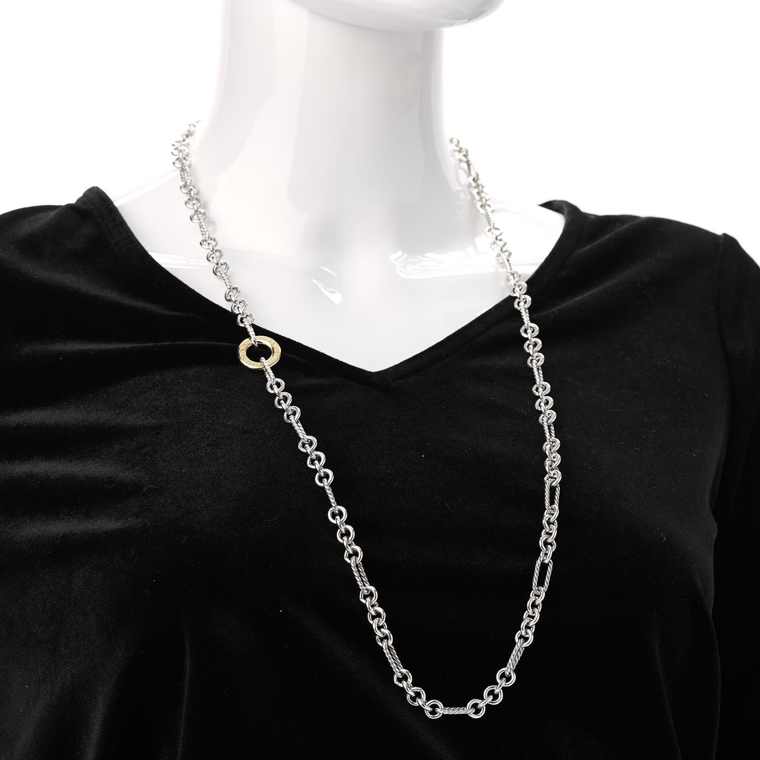 David Yurman Sterling Silver 18K Yellow Gold Figaro Two Tone Link Necklace 2 of 5