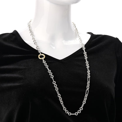 David Yurman Sterling Silver 18K Yellow Gold Figaro Two Tone Link Necklace 2 of 5