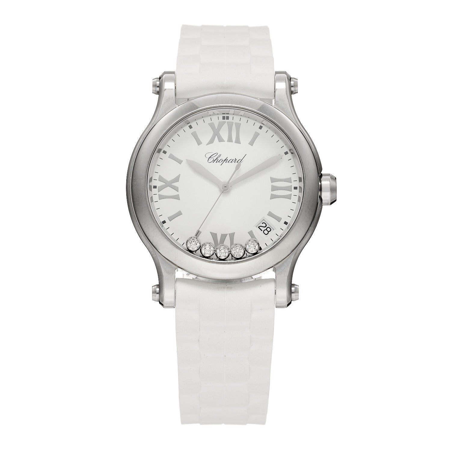 Chopard Stainless Steel Rubber 5 Diamond 36mm Happy Sport Quartz Watch White 1 of 6