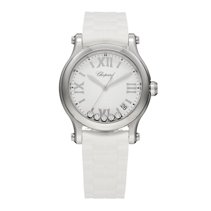 Chopard Stainless Steel Rubber 5 Diamond 36mm Happy Sport Quartz Watch White 1 of 6