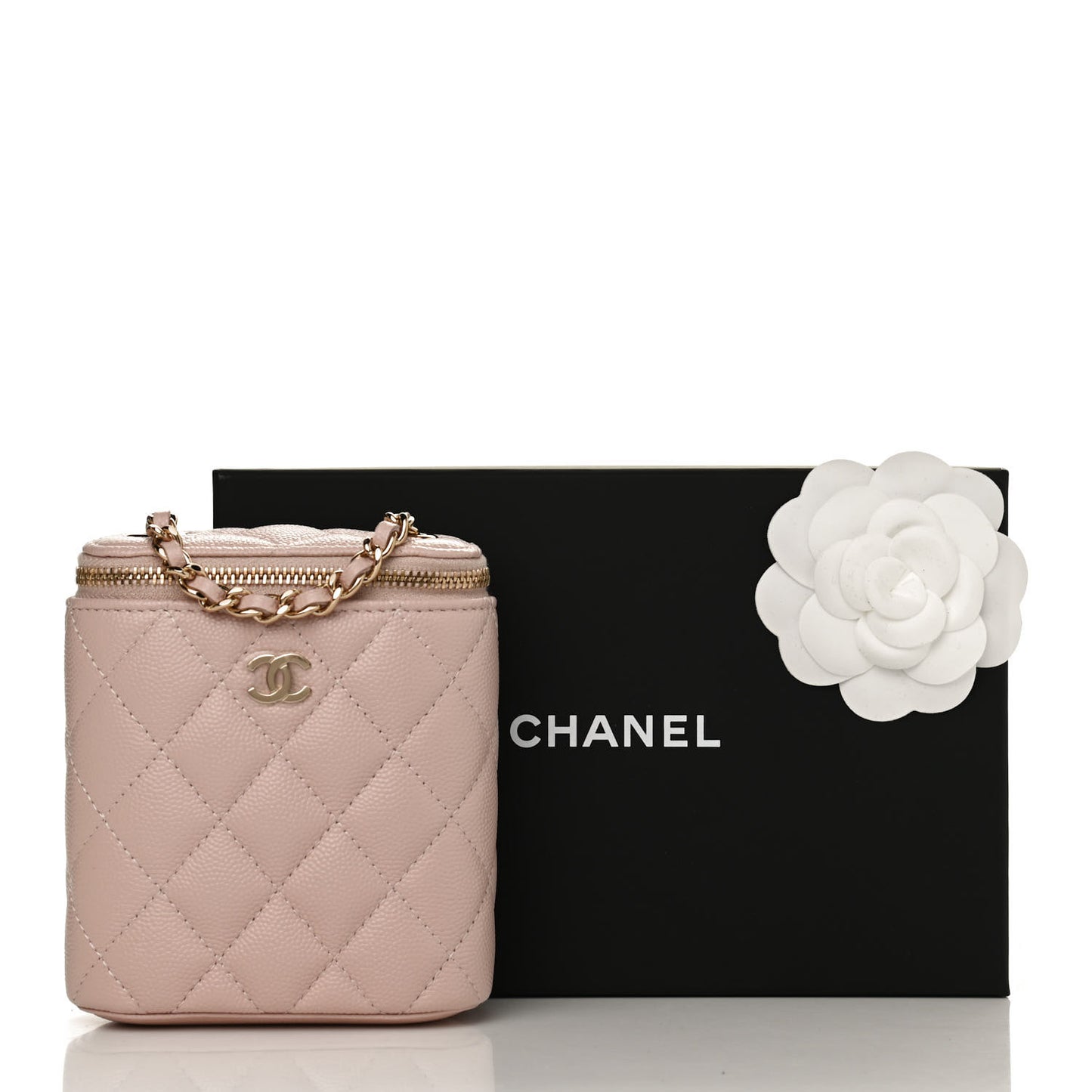 Caviar Quilted Small Vertical Coco Beauty Vanity Case With Chain Light Pink