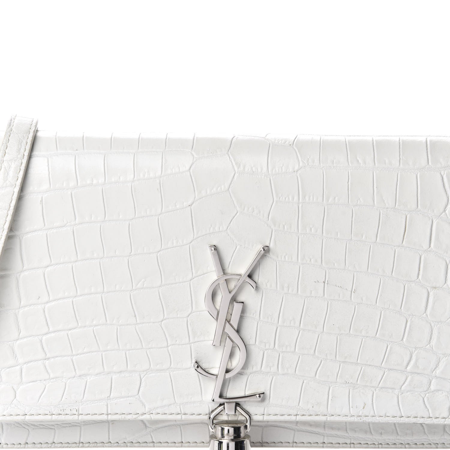 Saint Laurent Calfskin Crocodile Embossed Kate Monogram Tassel Chain Wallet Crema Soft 10 of 10