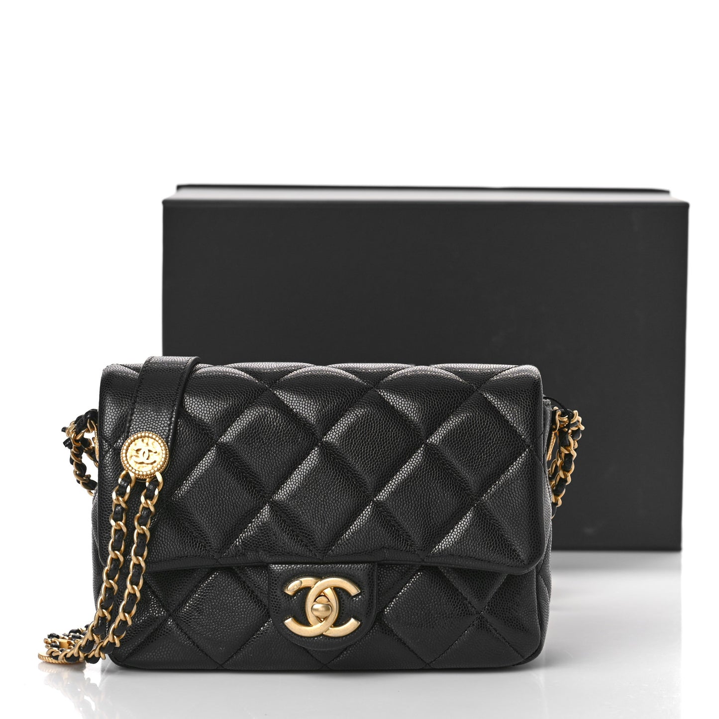 Caviar Quilted Small Twist Your Buttons Flap Black