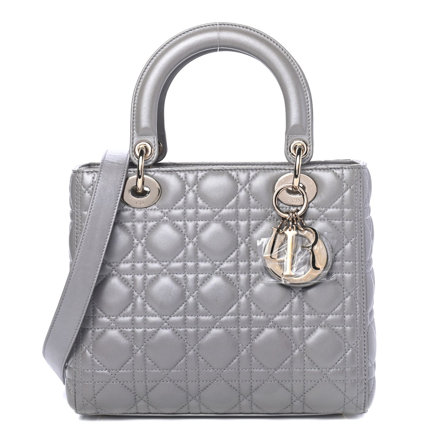 Pearly Lambskin Cannage Medium Lady Dior Grey