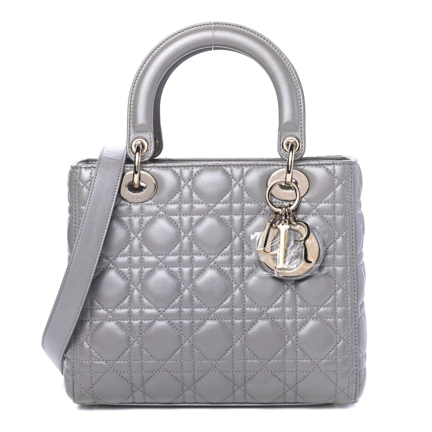 Christian Dior Pearly Lambskin Cannage Medium Lady Dior Grey 1 of 4