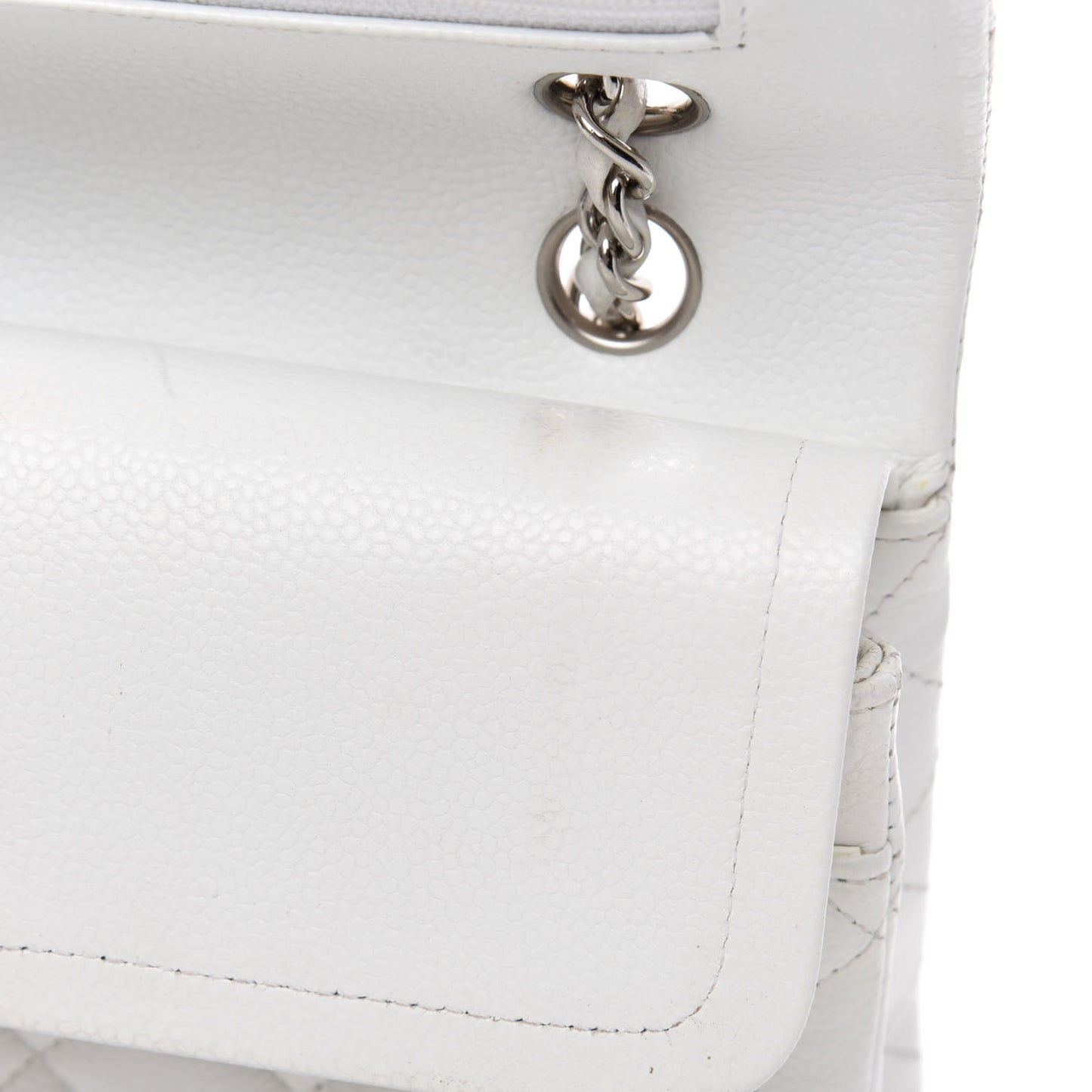 Caviar Quilted Medium Double Flap White