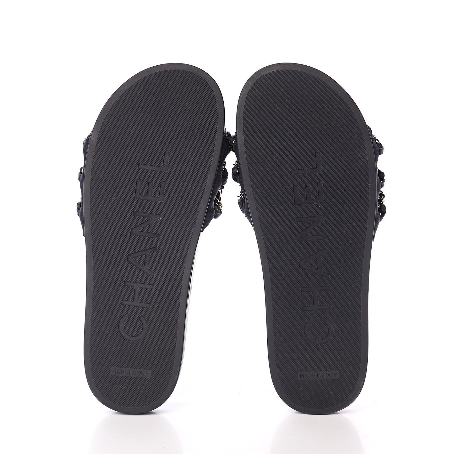 Satin Canvas Chain Slides Sandals Flats 39 Marine