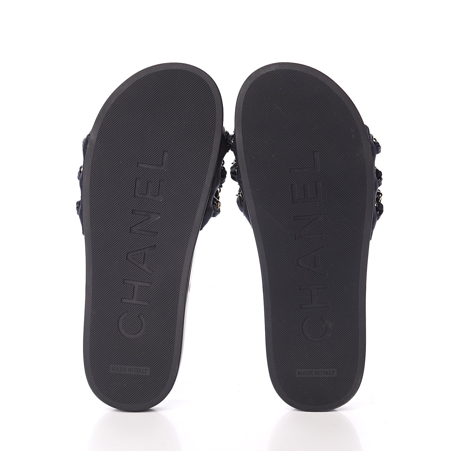 Chanel Satin Canvas Chain Slides Sandals Flats 39 Marine 7 of 7