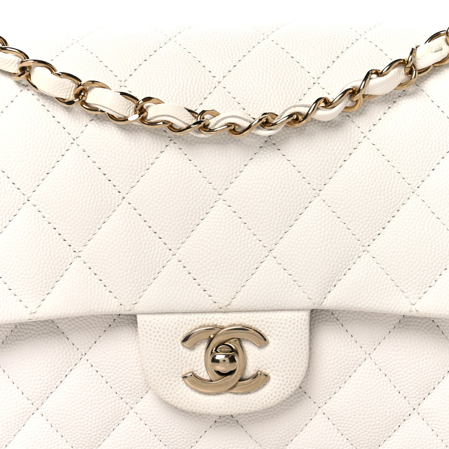 Caviar Quilted Medium Double Flap White