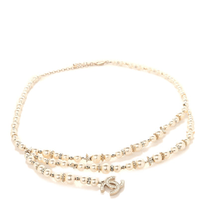 Chanel Pearl Crystal CC Star Belt 75 30 Gold Pearly White 1 of 3