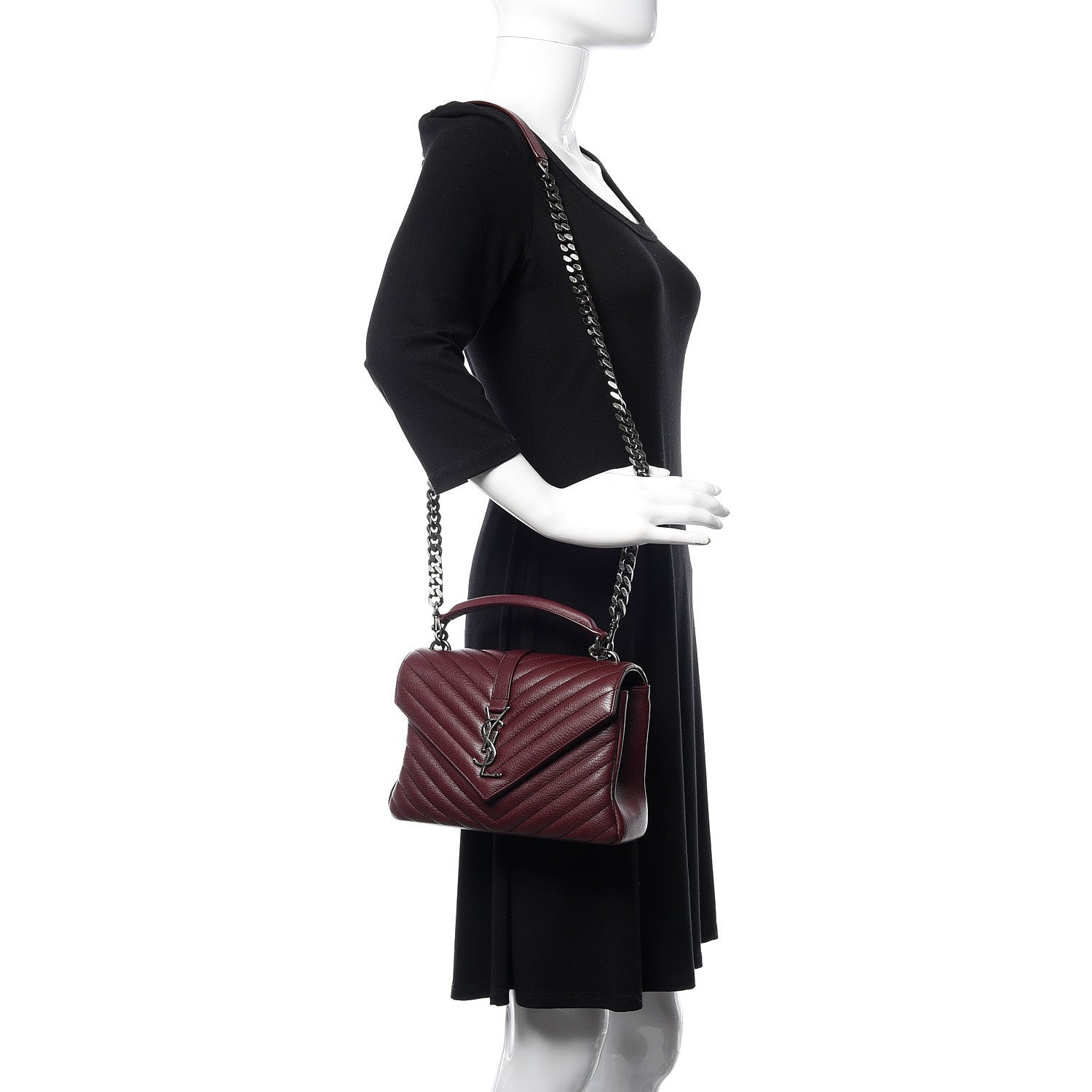 Saint Laurent Sheepskin Matelasse Chevron Medium College Bag Rouge Legion 2 of 10