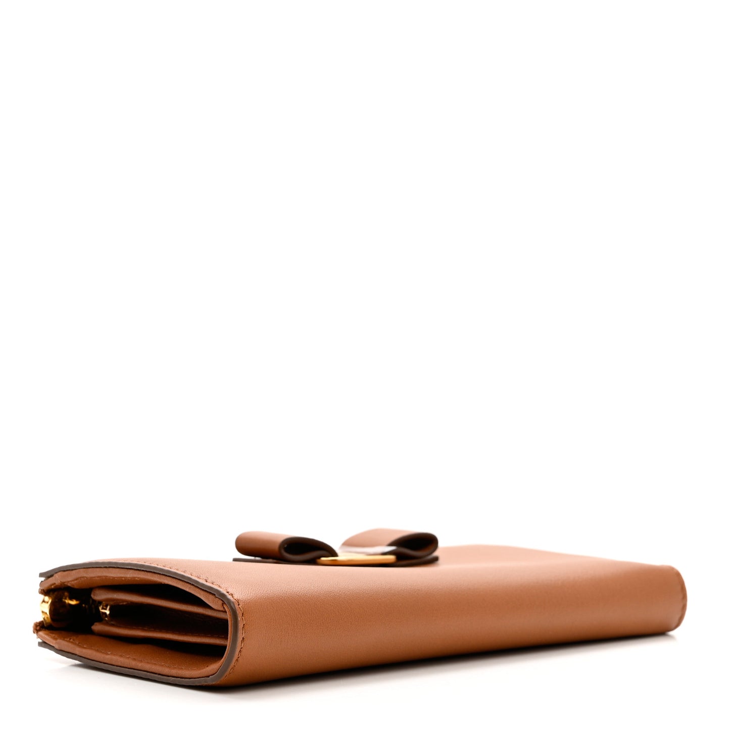 Calfskin Vara Bow Zip Wallet Brown