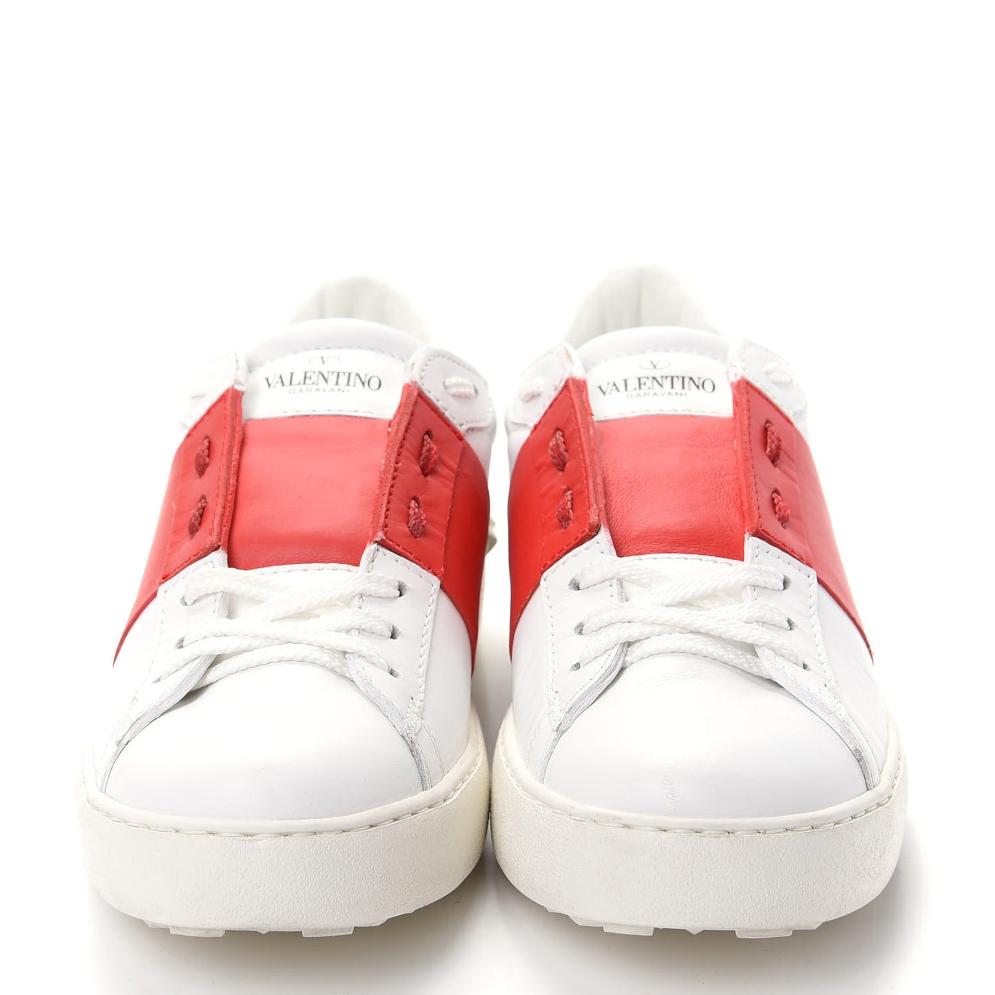 Calfskin Rockstud Open Sneakers 40 White Red