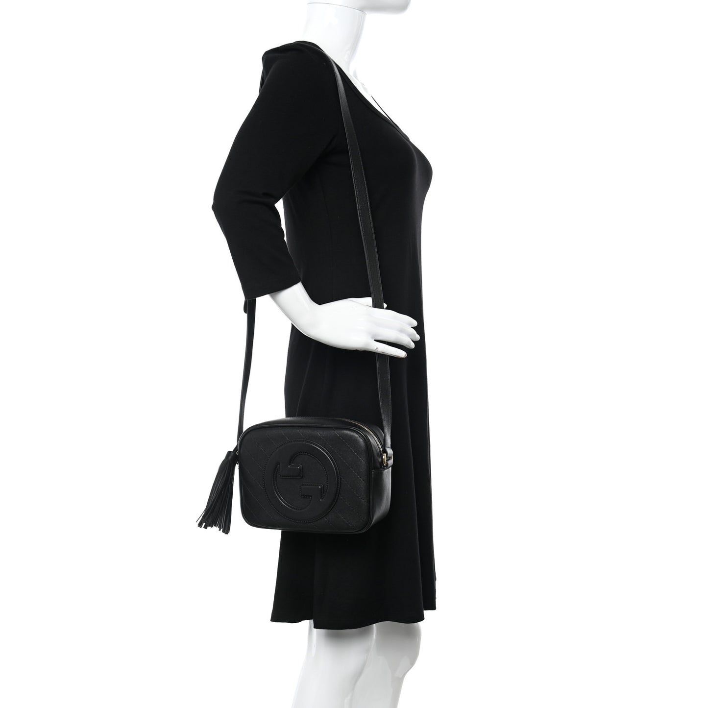 Sakai Be Green Calfskin Diagonal Stitched Small Blondie Shoulder Bag Black