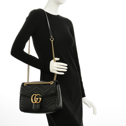 Gucci Calfskin Matelasse Medium GG Marmont Shoulder Bag Black 2 of 7