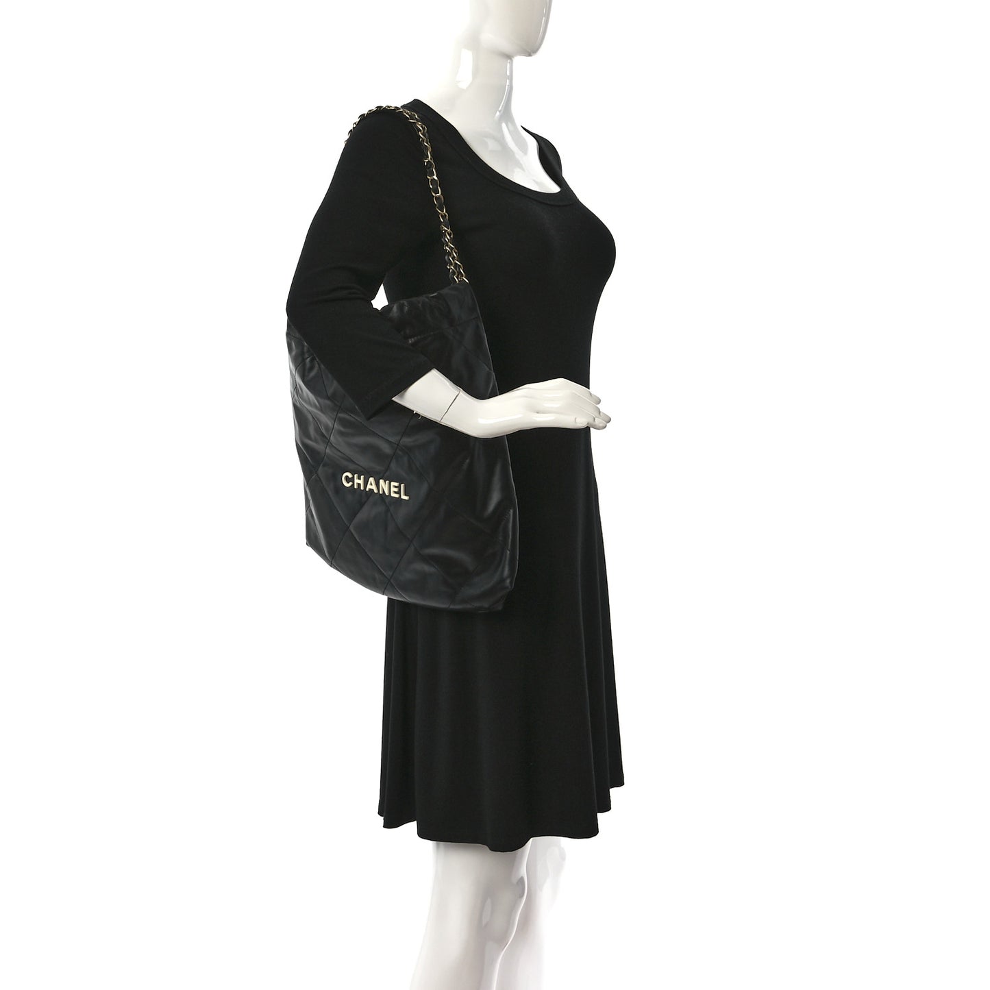 Shiny Calfskin Quilted Chanel 22 Black White