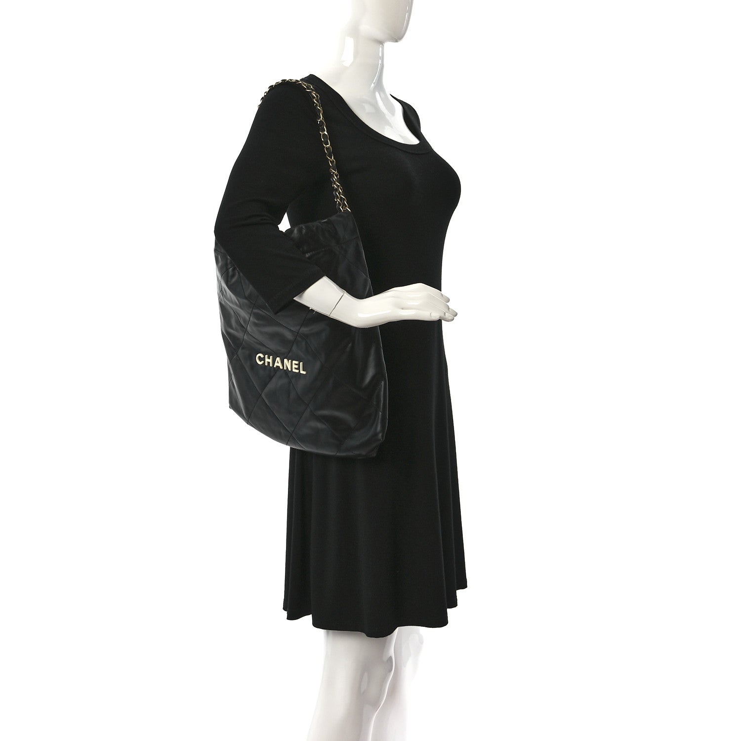 Chanel Shiny Calfskin Quilted Chanel 22 Black White 2 of 10