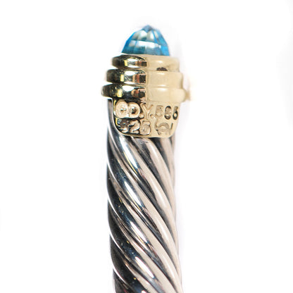 David Yurman Sterling Silver 14K Yellow Gold Blue Topaz 5mm Cable Classics Petite Color Bracelet 6 of 7