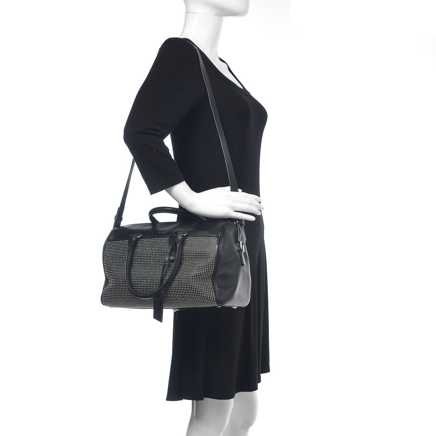 Saint Laurent Calfskin Studded Classic Duffle 6 Black 2 of 10