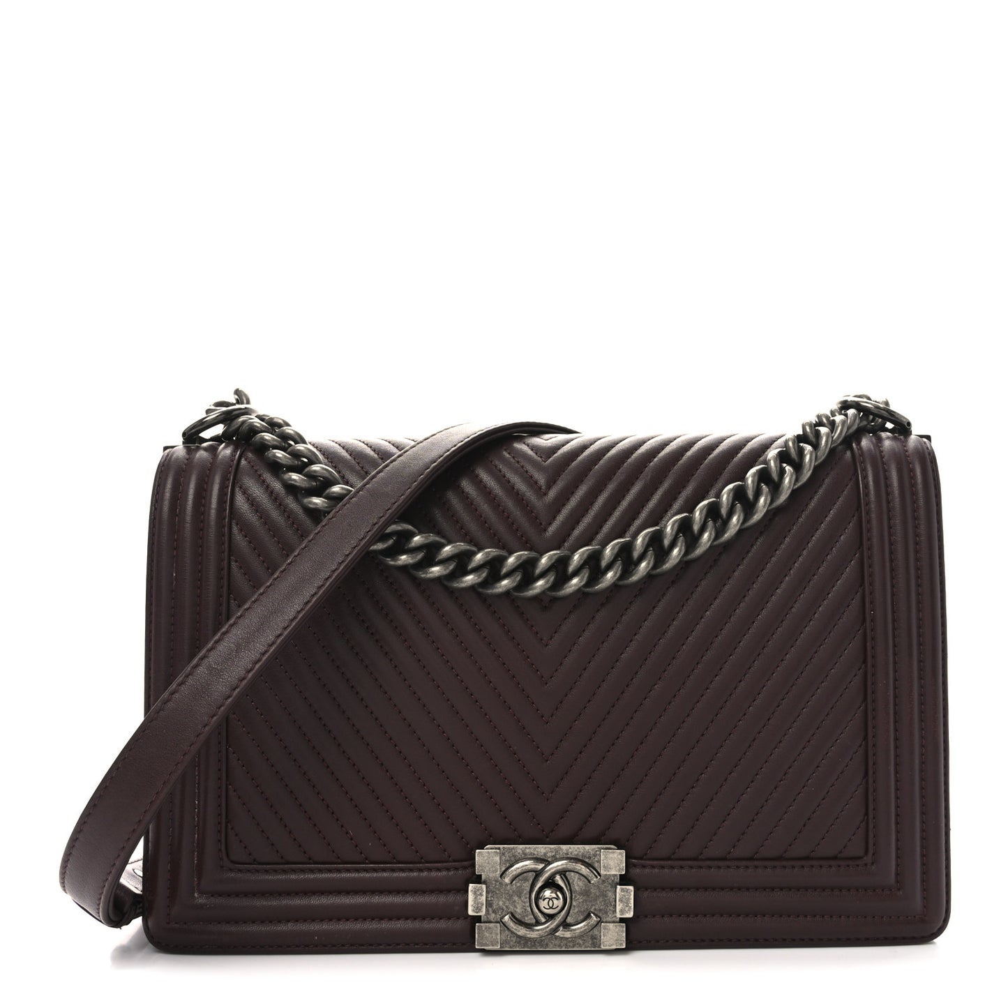 Calfskin Chevron Quilted New Medium Boy Flap Burgundy