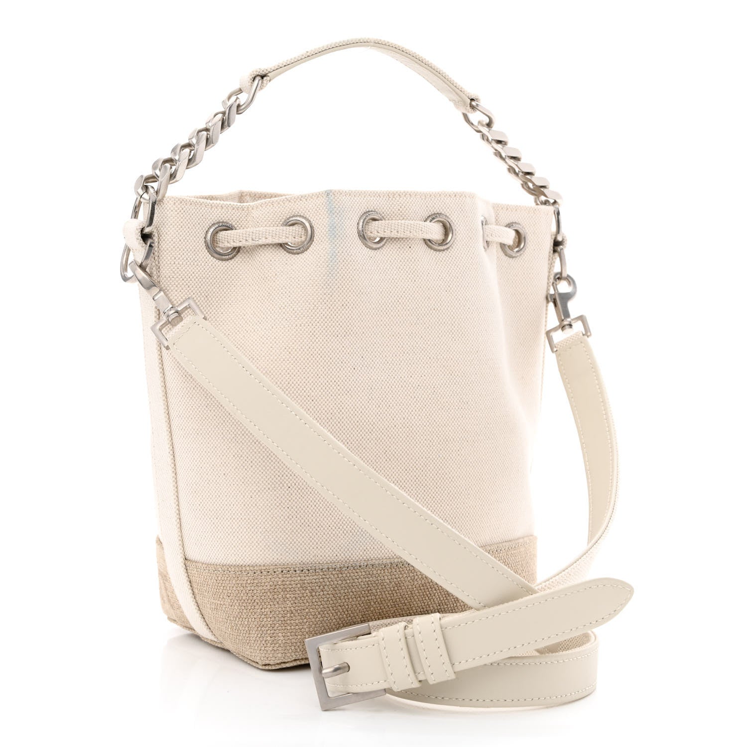 Saint Laurent Canvas Mini Chevron Bucket Bag Grigio 3 of 11