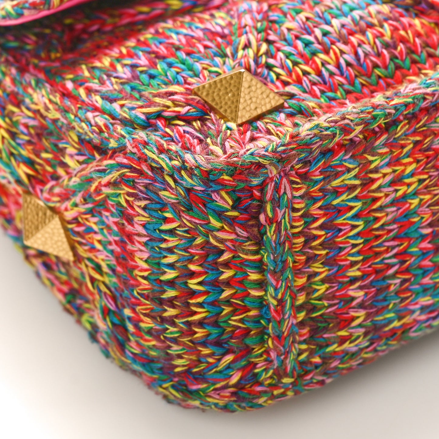 Wool Woven Medium Roman Stud Shoulder Bag Multicolor Feminine Pink