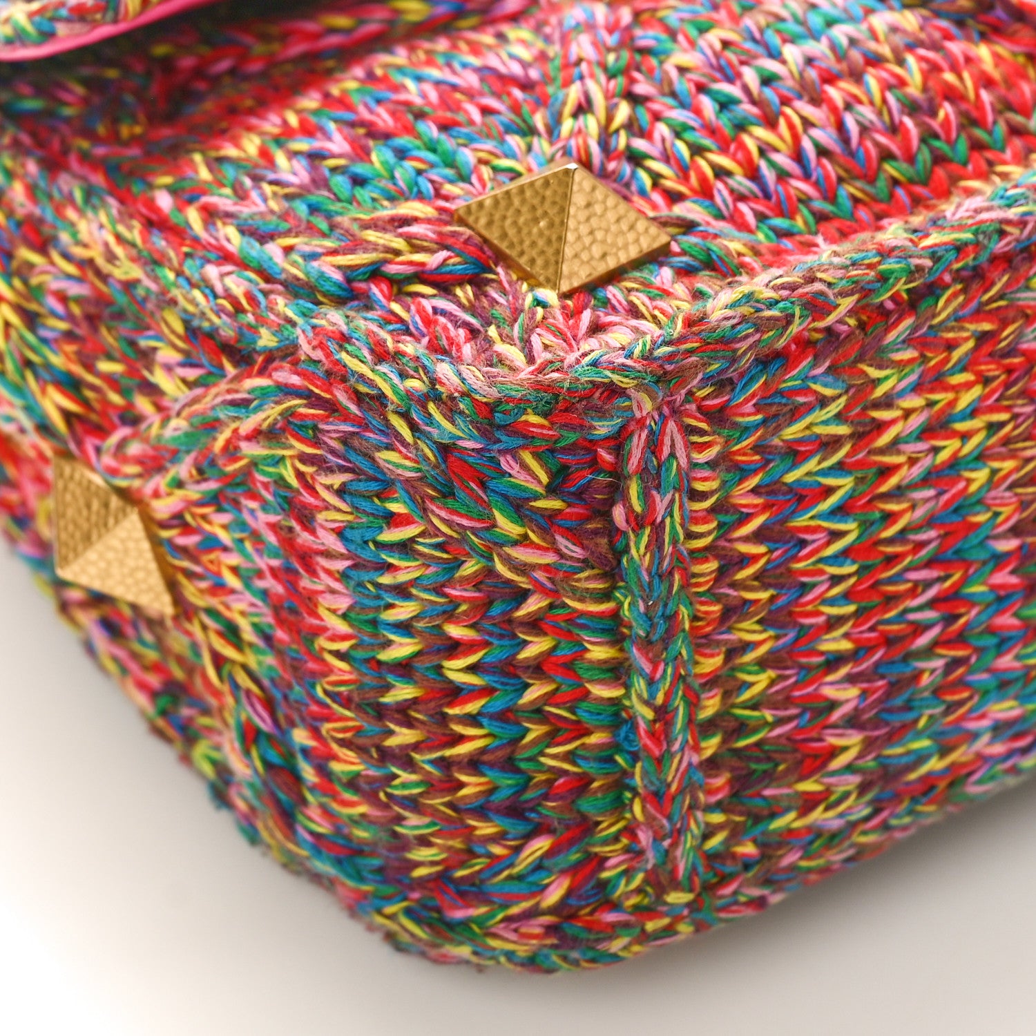 Valentino Garavani Wool Woven Medium Roman Stud Shoulder Bag Multicolor Feminine Pink 7 of 8