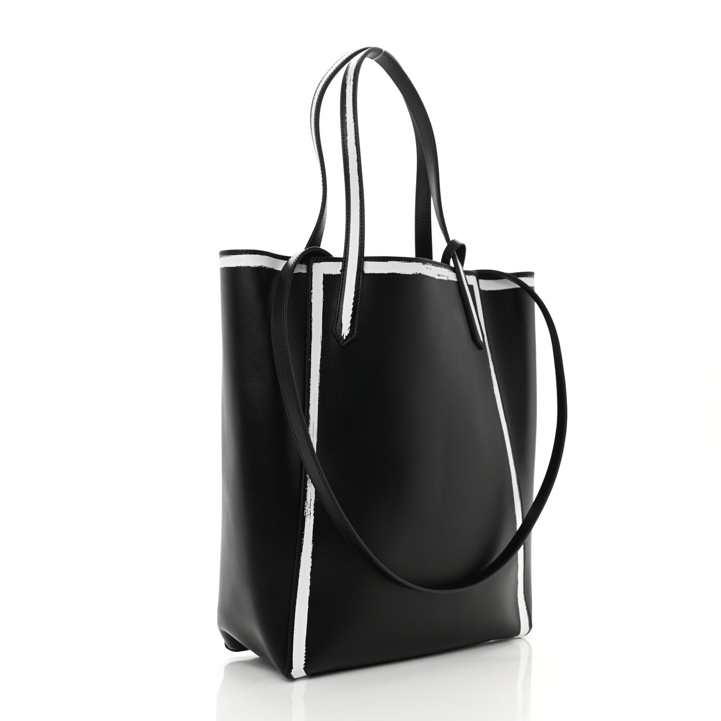Calfskin Logo Print Stargate Shopper Tote Black