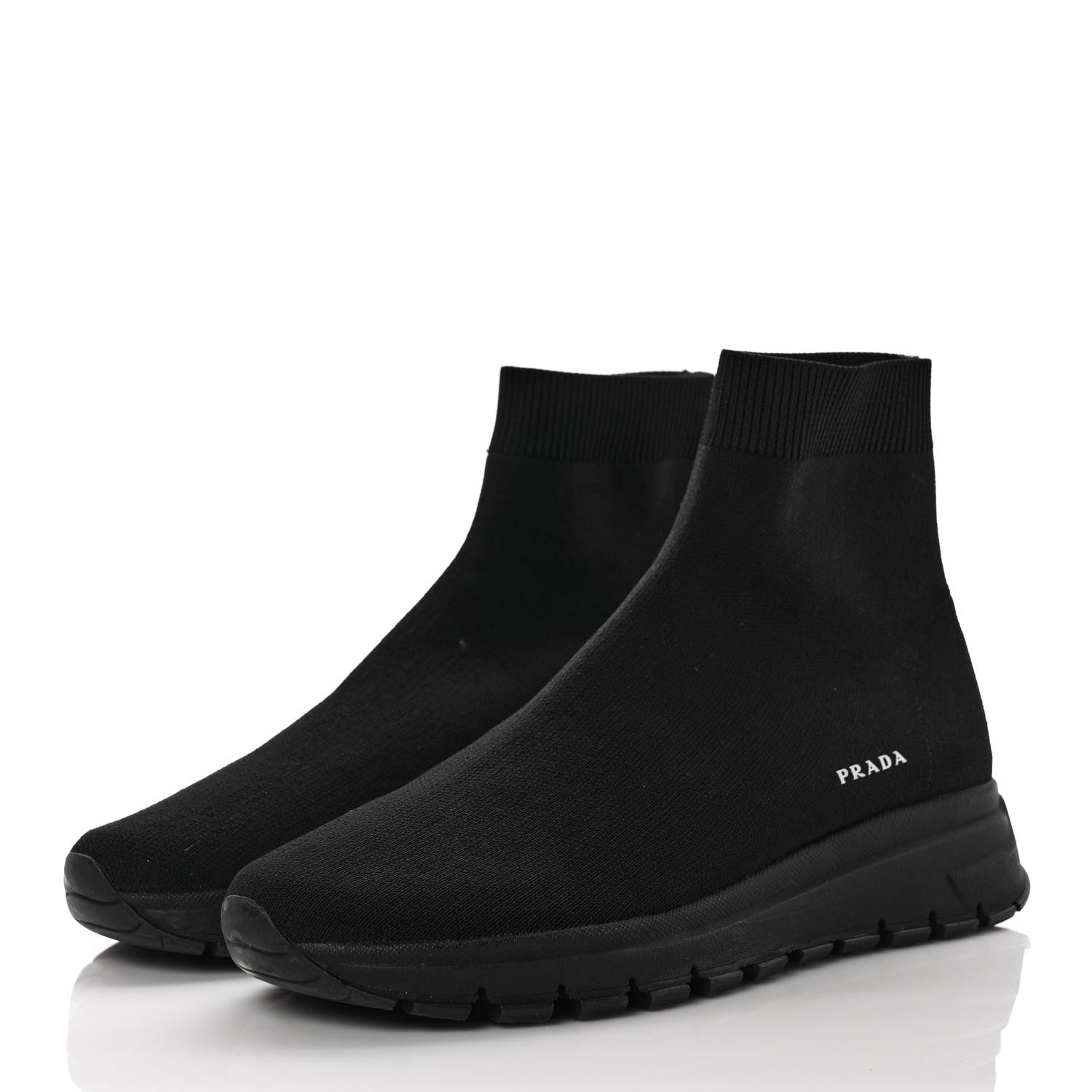 Prada Knit Fabric Logo Sneakers 38.8 Black 3 of 10