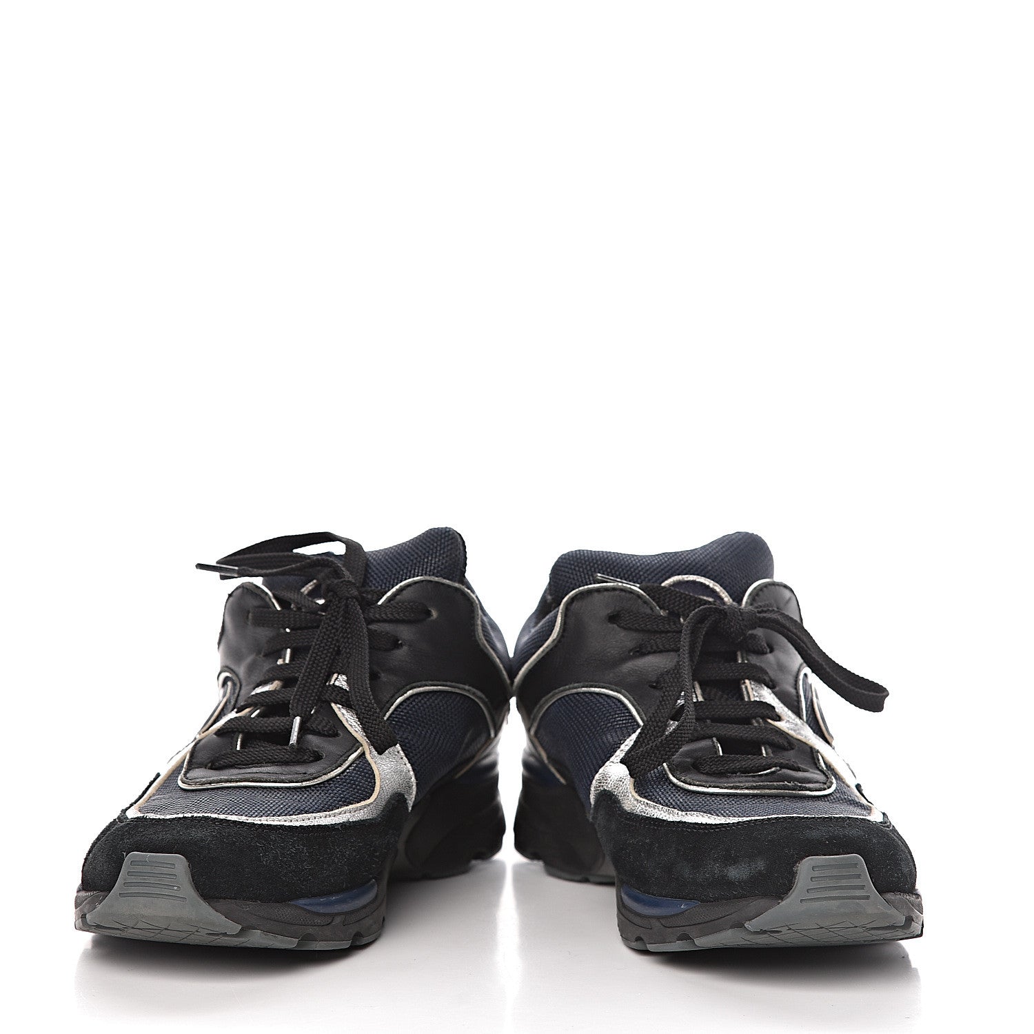 Chanel Suede Calfskin CC Sneakers 36.5 Black Navy 5 of 9