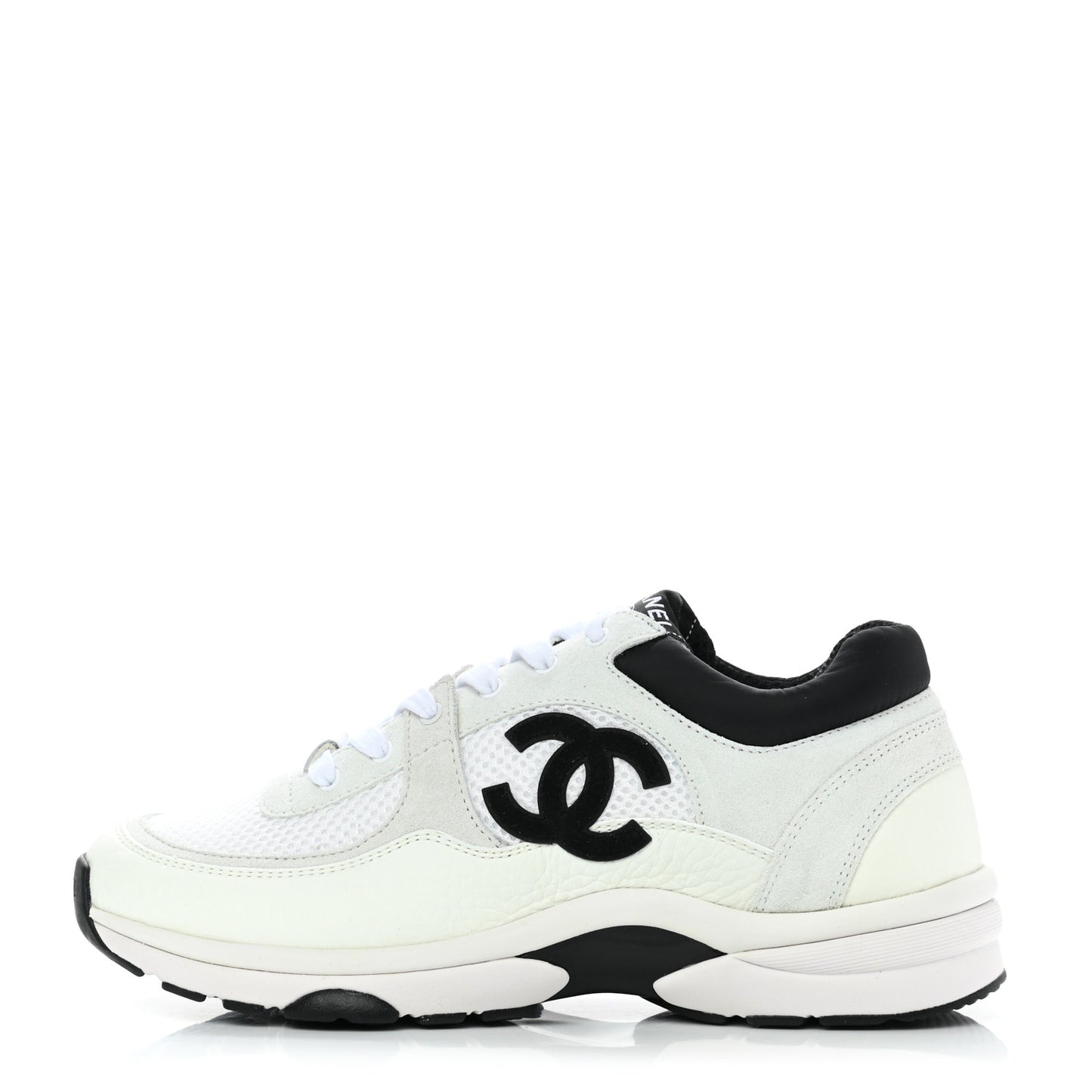 Mesh Suede Calfskin Grained Calfskin Womens CC Sneakers 38 White Black