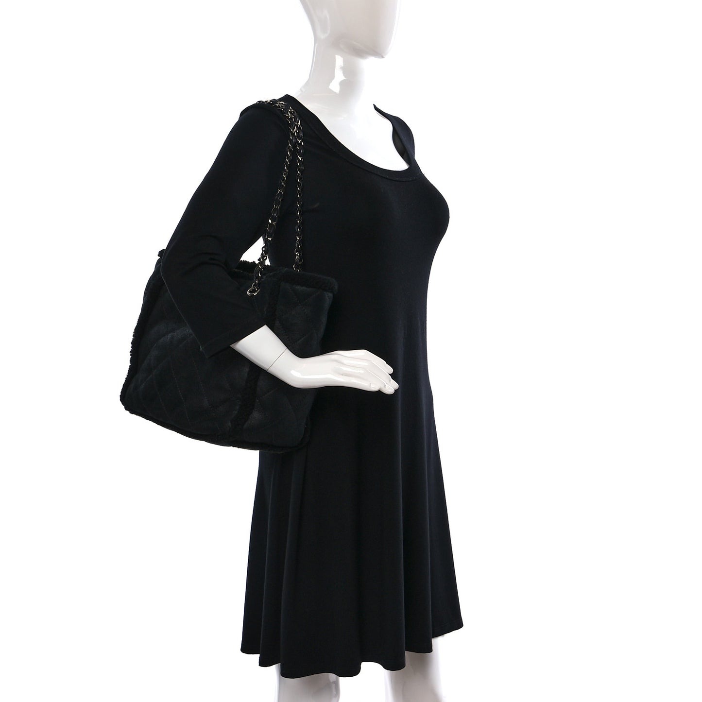 Lambskin Shearling Small Coco Neige Shopping Tote Black