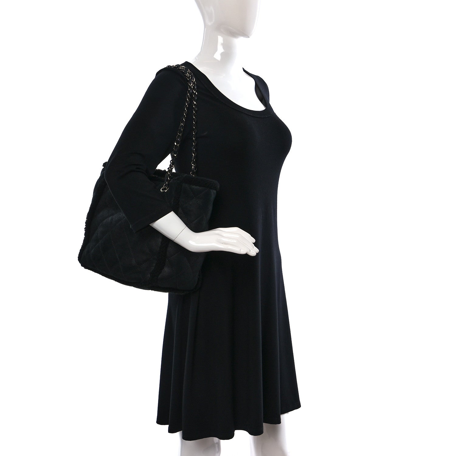 Chanel Lambskin Shearling Small Coco Neige Shopping Tote Black 2 of 8