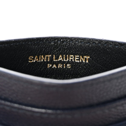 Saint Laurent Grain De Poudre Matelasse Chevron Monogram Credit Card Case Navy 6 of 7