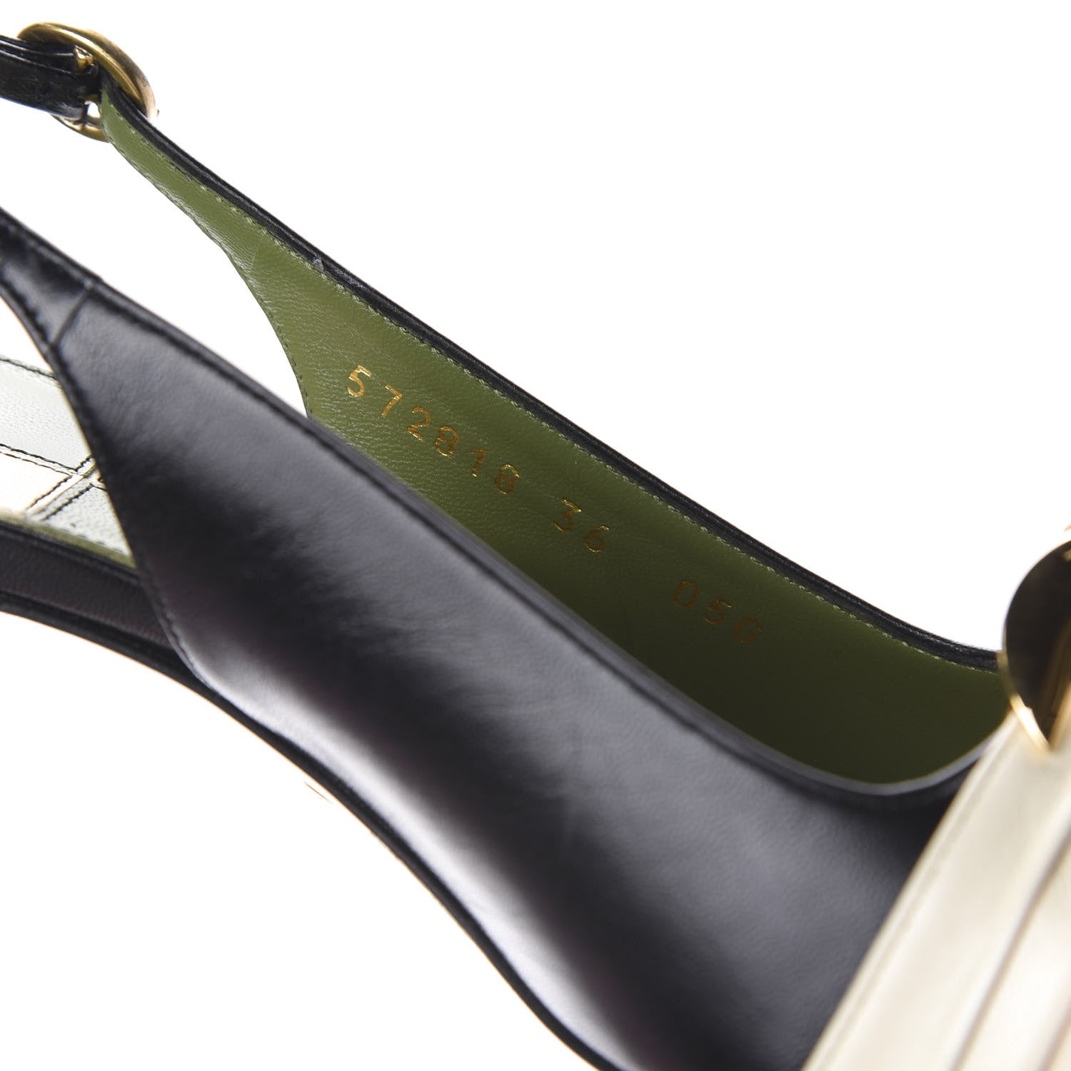 Gucci Malaga Kid Half Moon GG Square Toe Slingback Pumps 36 Black Vintage White 10 of 11