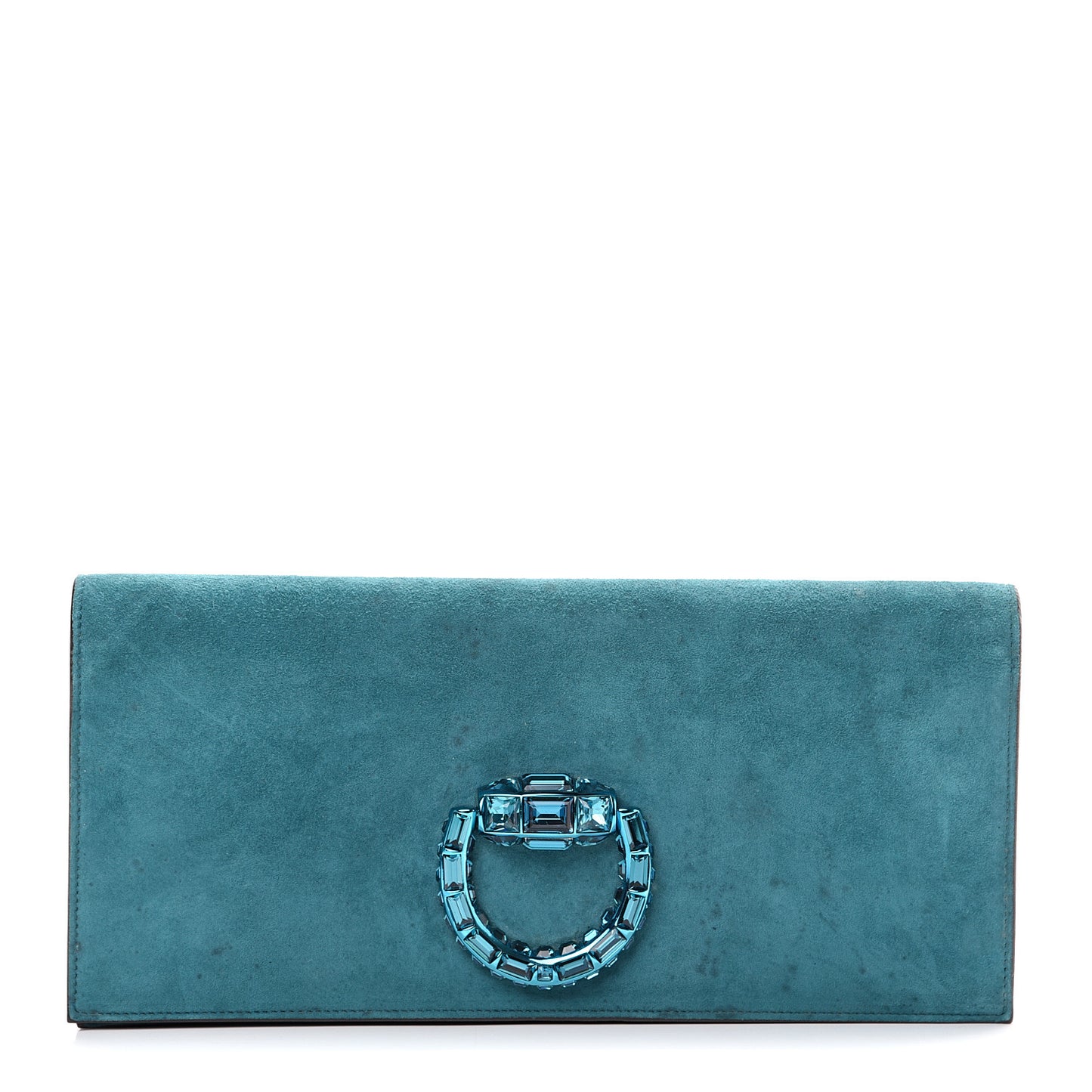 Suede Crystal Broadway Clutch Teal Green