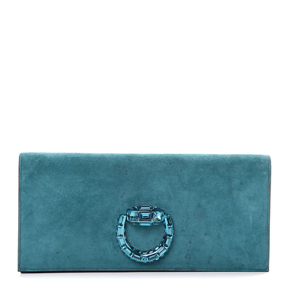 Gucci Suede Crystal Broadway Clutch Teal Green 1 of 14