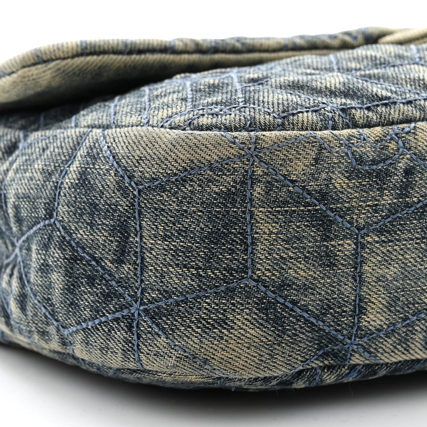 Denim Quilted Camellia Embroidered Medium Flap Blue