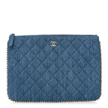 Chanel Denim Chain Around Quilted Medium Cosmetic Case Blue 1 of 10