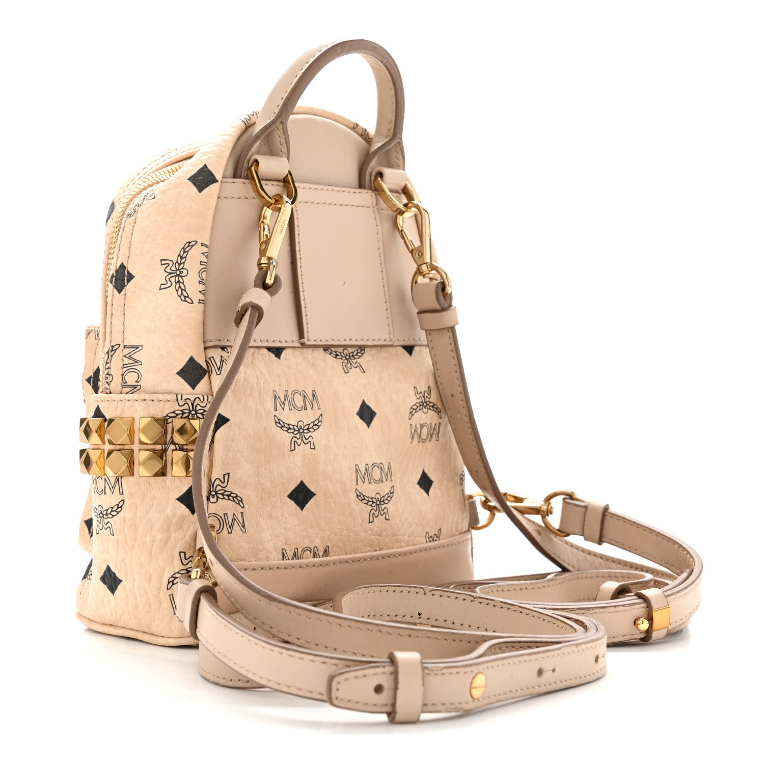MCM Visetos Side Stud X-Mini Stark Bebe Boo Backpack Beige 3 of 10
