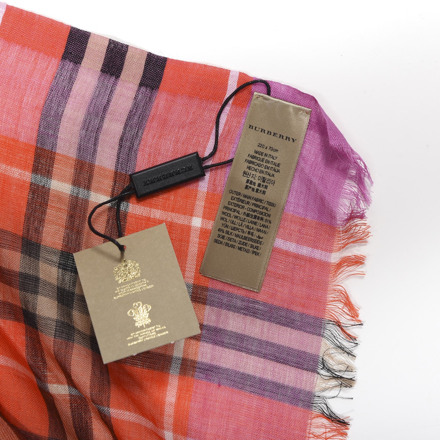 Burberry Wool Silk Vintage Check Gauze Scarf Bright Orange Red 3 of 4