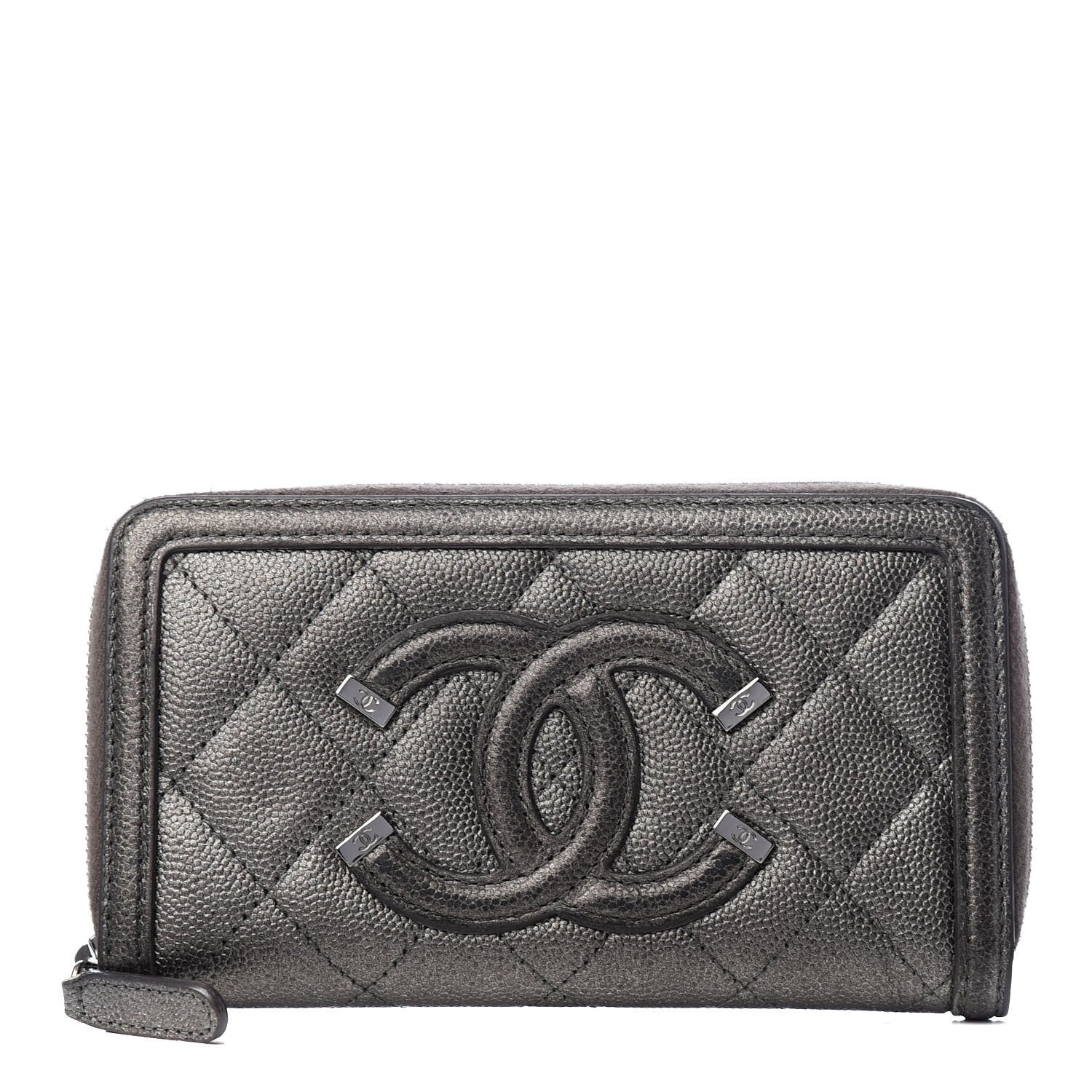 Chanel Caviar Quilted Medium Filigree Zip Around Wallet Dark Silver 1 of 9