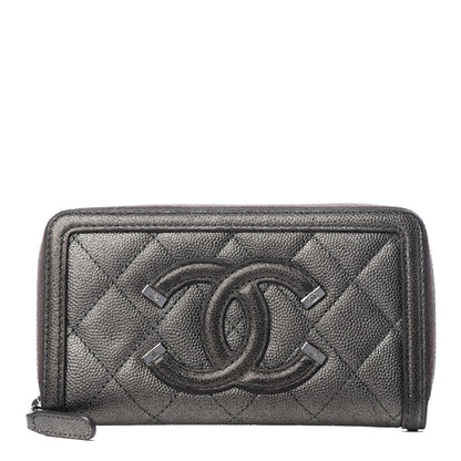 Chanel Caviar Quilted Medium Filigree Zip Around Wallet Dark Silver 1 of 9