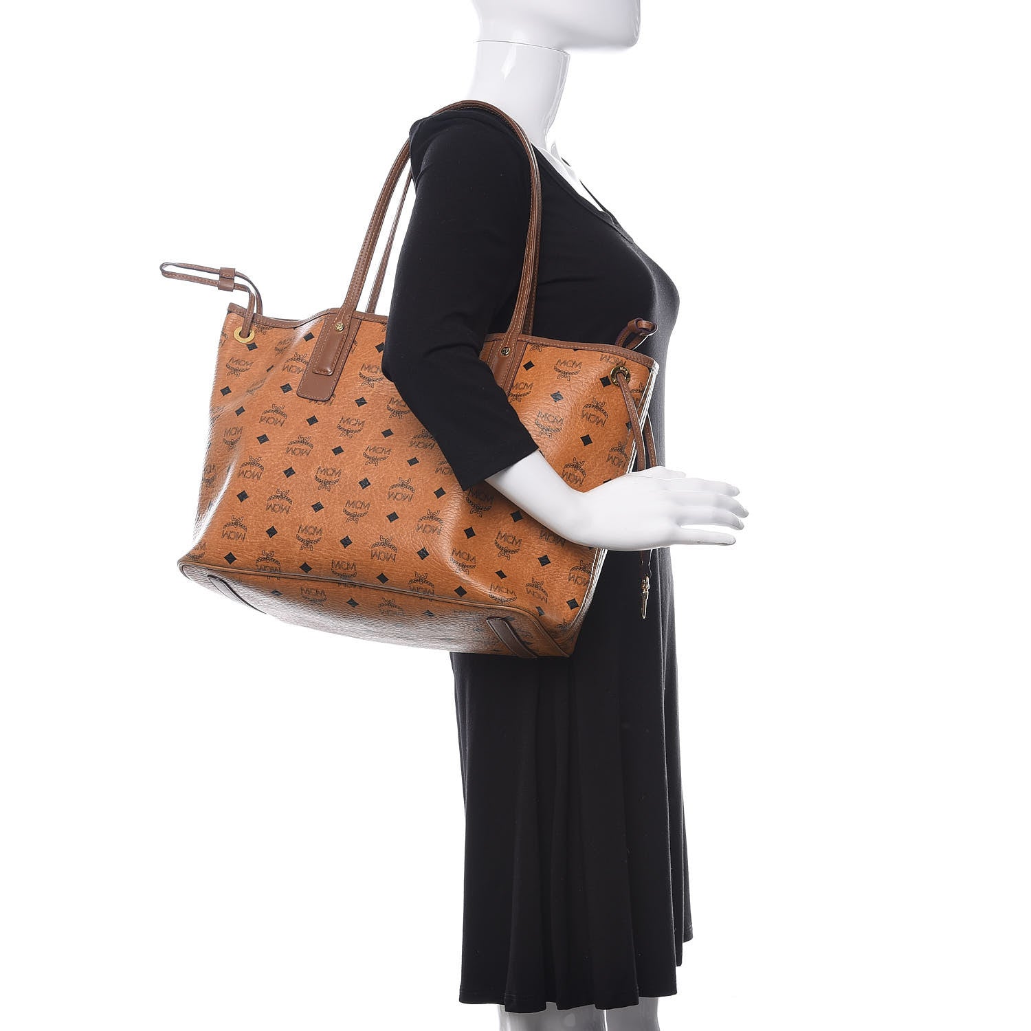MCM Visetos Medium Liz Reversible Shopper Tote Cognac 2 of 10