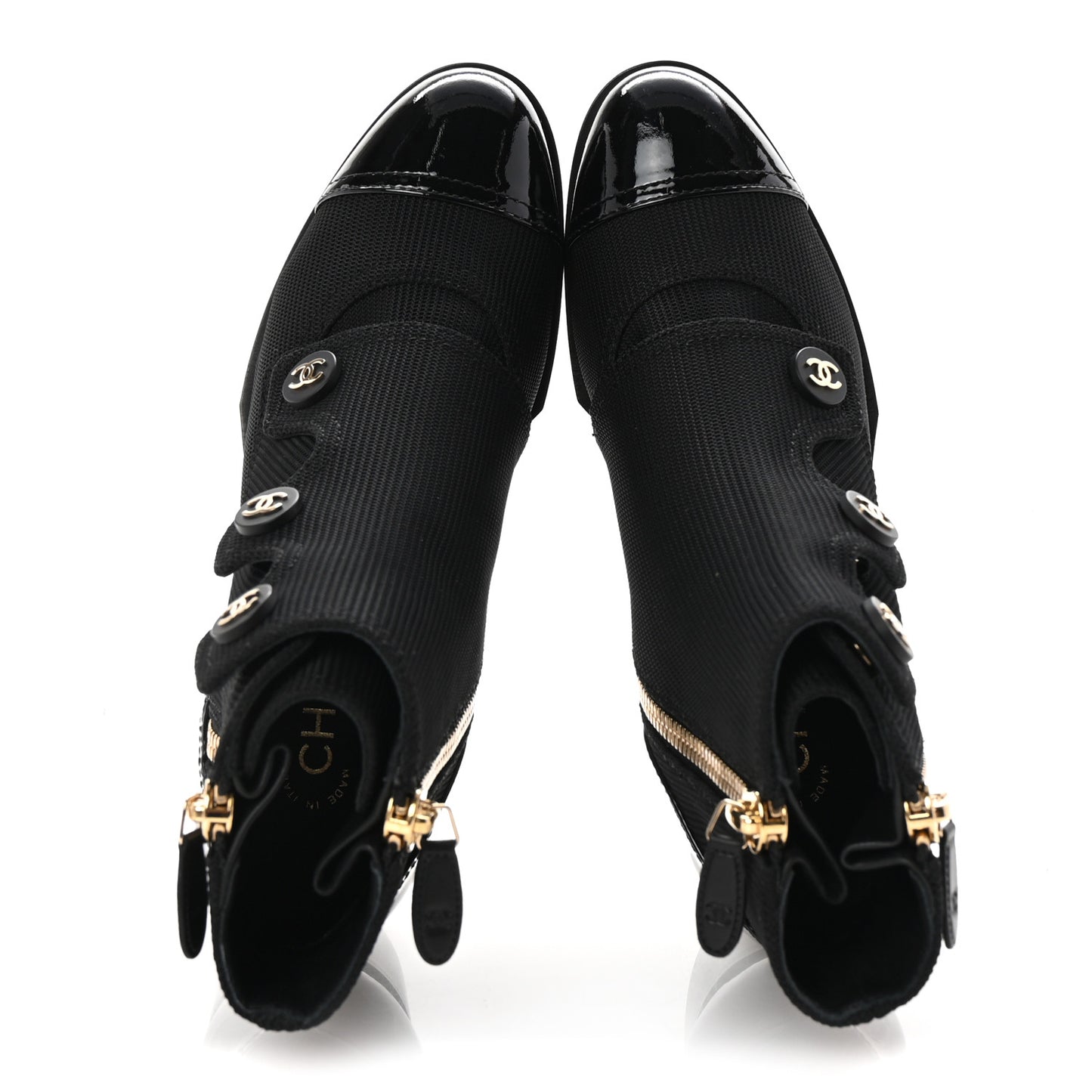 Knit Patent Calfskin Cap Toe Short Boots 38 Black
