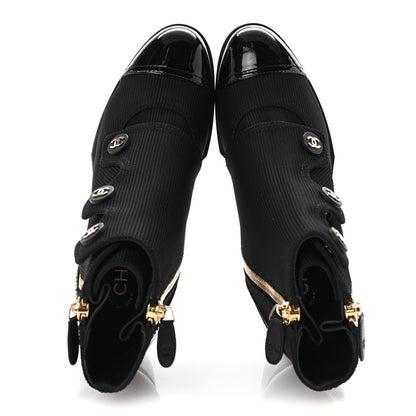 Chanel Knit Patent Calfskin Cap Toe Short Boots 38 Black 2 of 9
