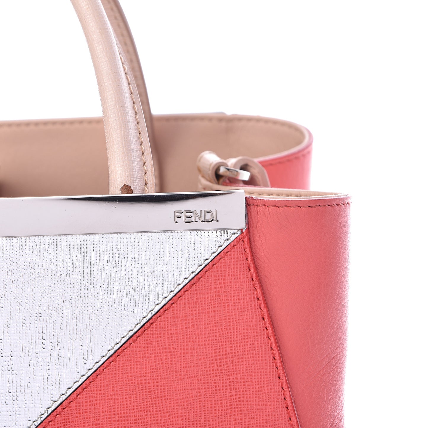 Vitello Elite Calfskin Colorblock Petite 2Jours Tote Argento Plaster