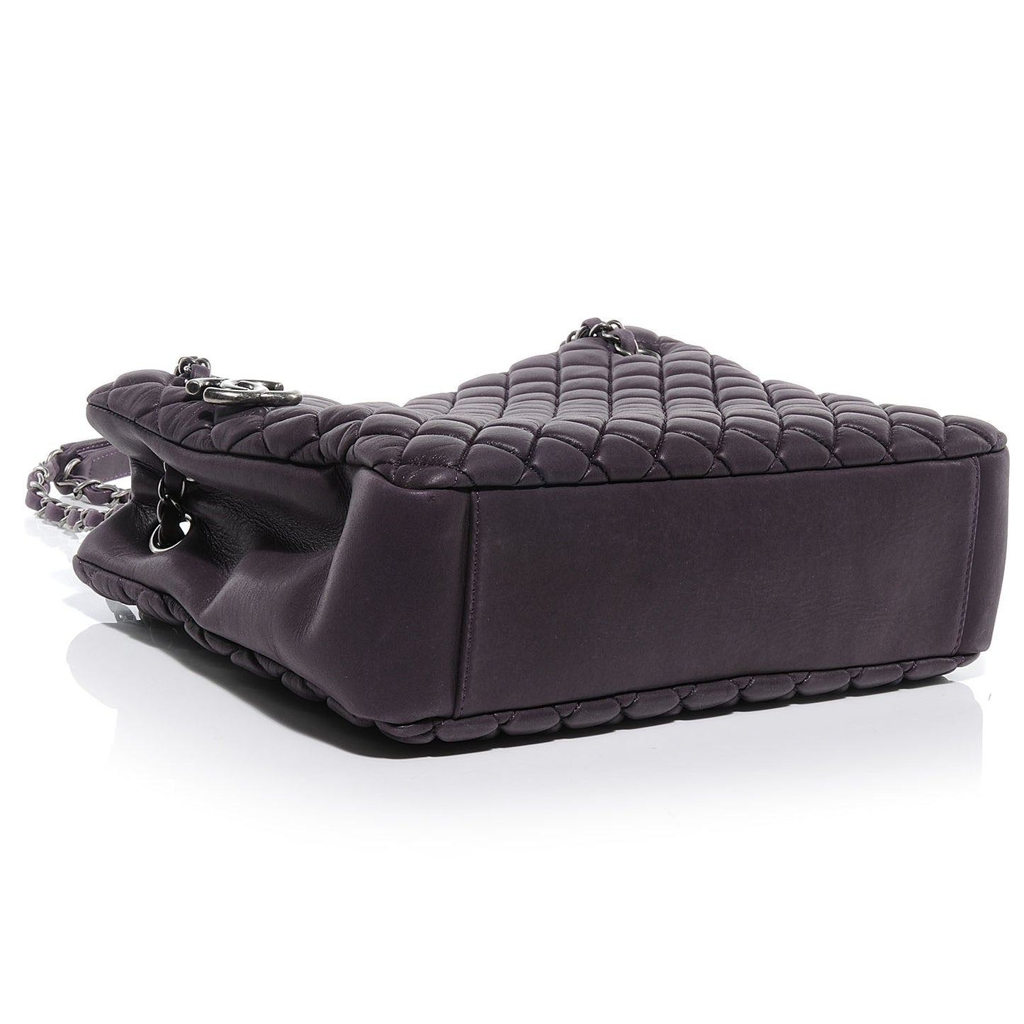Iridescent Calfskin New Bubble Quilt Small Tote Plum