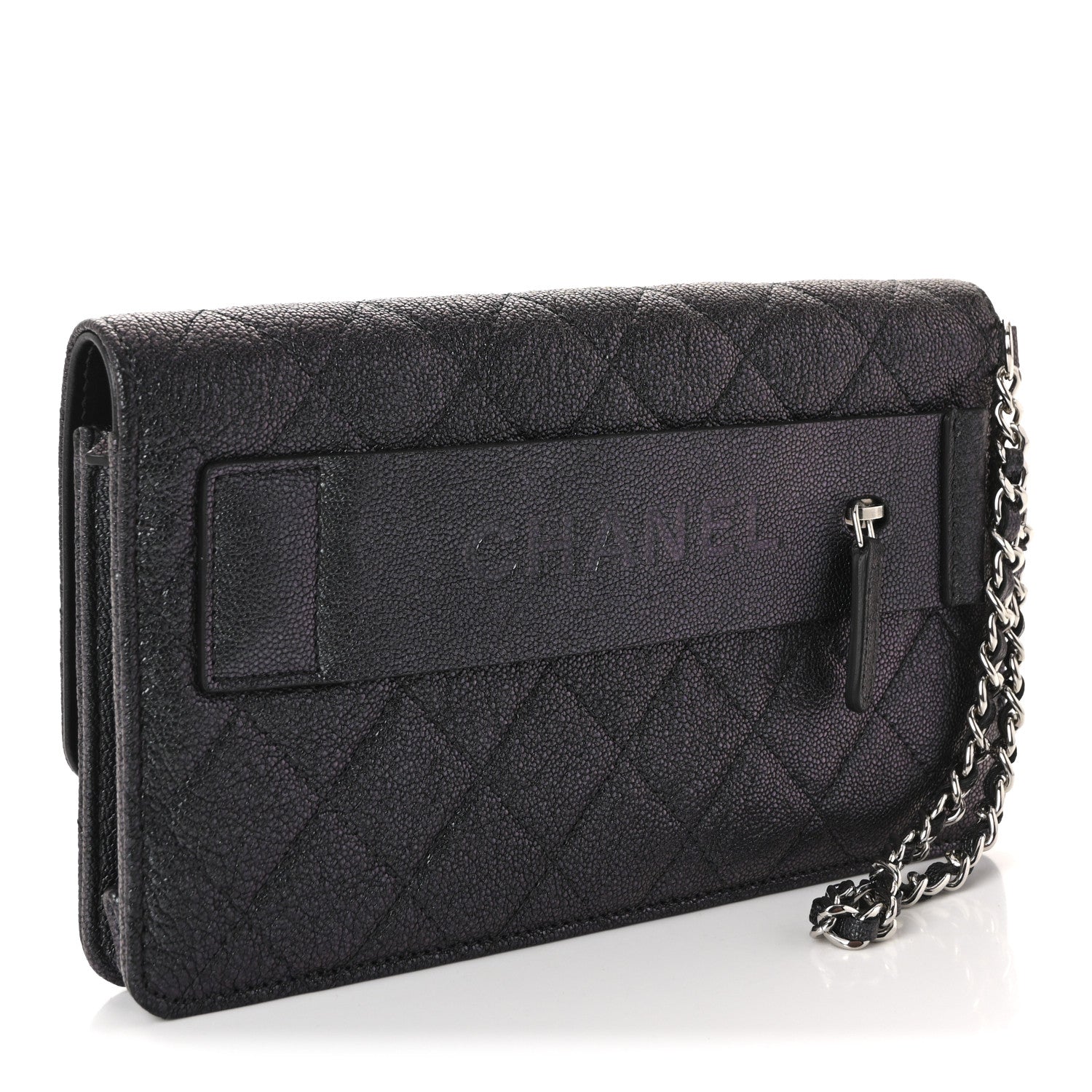 Chanel Iridescent Caviar Quilted Classic Pouch Clutch Black 3 of 10