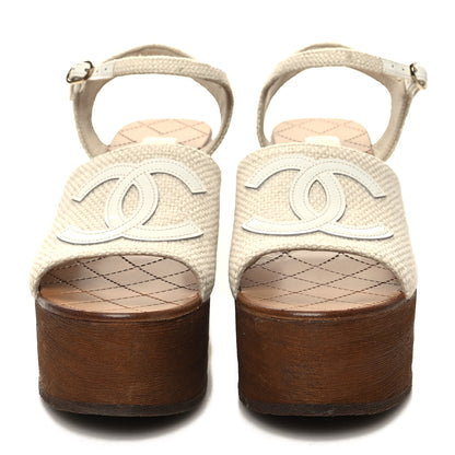 Chanel Fabric Patent Calfskin CC Wedge 37 Ivory White 2 of 9